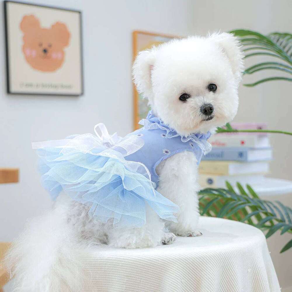 Waltz Mesh Dress, Pet Clothes, Dogs, Cats, Summer Hair Loss Prevention, Blue Wedding Dress. H260129