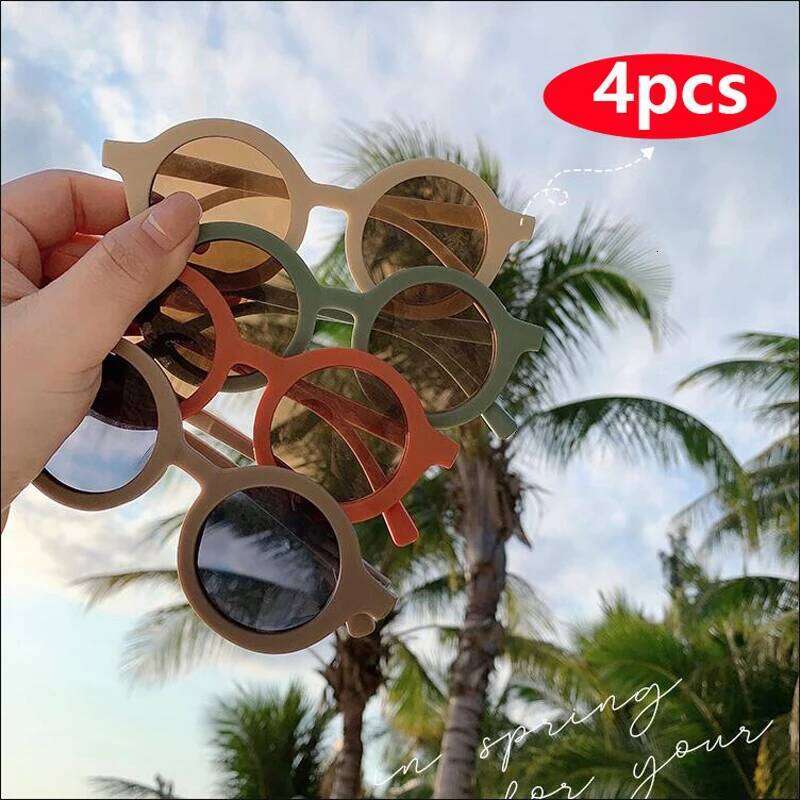 4pcs Round Fashion Cute Children's Sunglasses Parent Child Frosted Sun Solid Color Candy Colors Glasses Baby Eyeglasses H260130