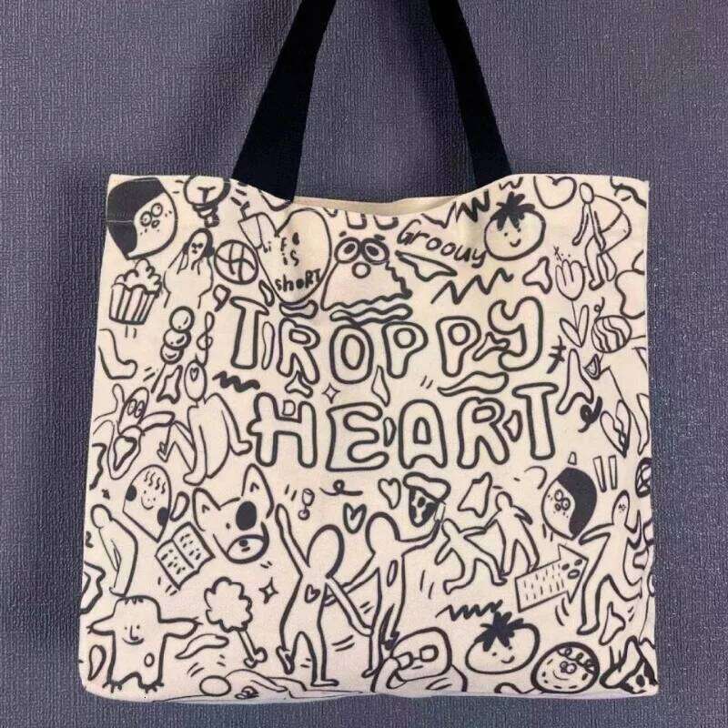 Korean Version of The Female College Students Cute Class Shoulder Bag Large Capacity Tote Graffiti Canvas Backpack Z260130