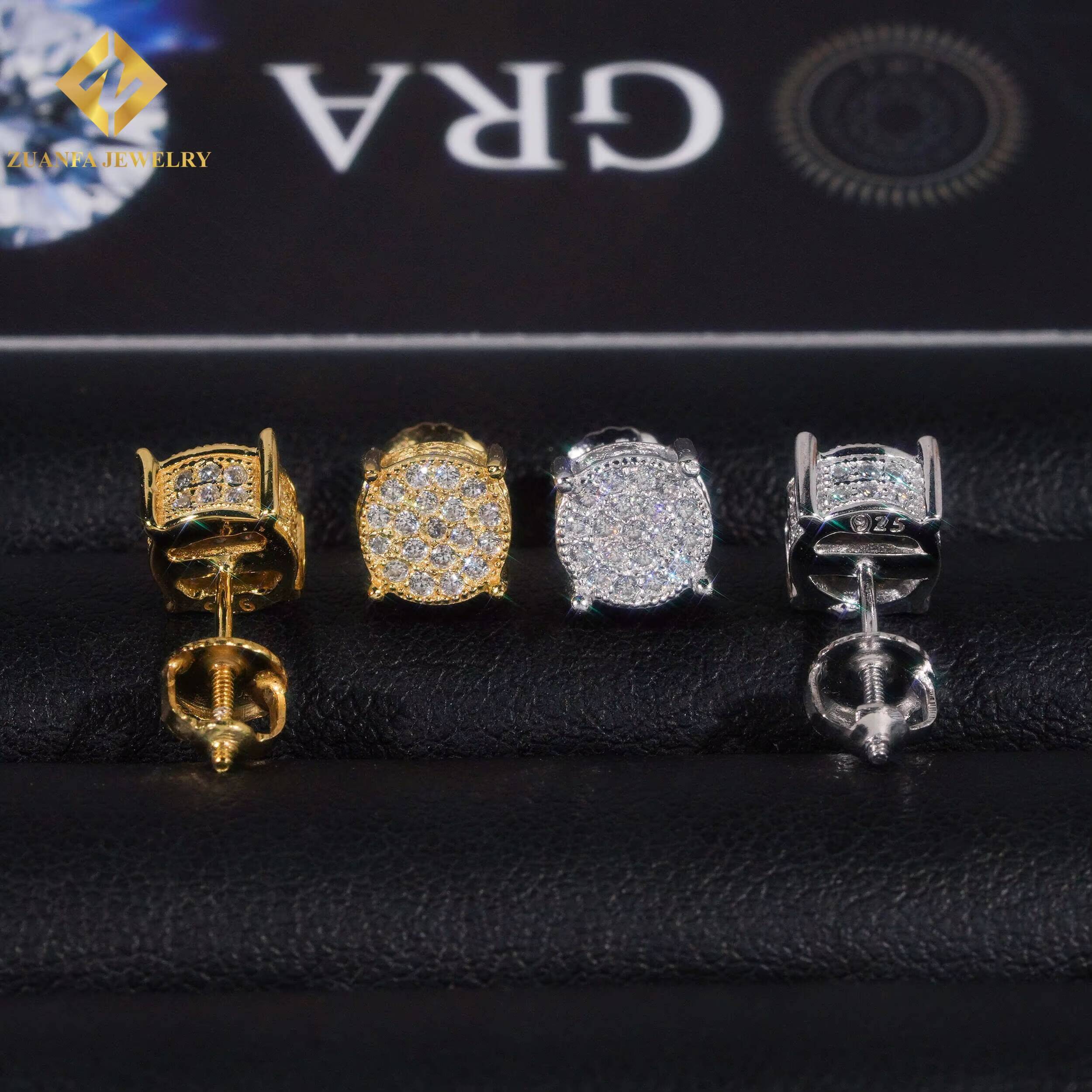 New Design Ready Stock Ear Studs Jewelry 925 Sterling Silver VVS Moissanite 66mm Hip Hop Gold Plated Earring Jewelry Unisex