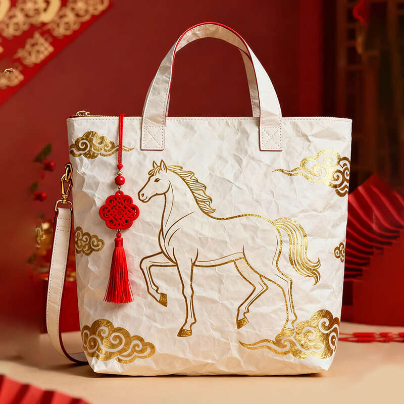 Source Manufacturer Year Of The Horse Zodiac Chinese Style Dupont Paper Shoulder Waterproof Large Capacity Tote Bag Custom Cultural And Creative Gift 
