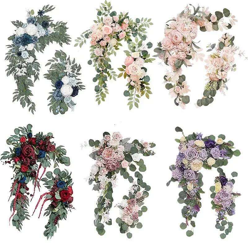 2 Pcs Artificial Arch Kit Wedding Flowers Garlands Silk Peony Flower Swag Welcome Sign Floral for Ceremony Party W260130