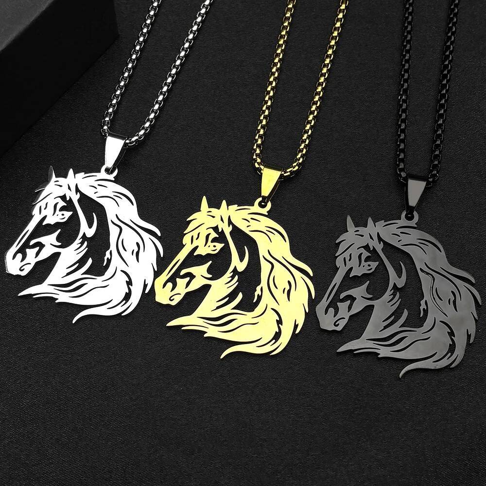 Classic Horse Head Male Chain For Women Men Stainless Steel Silver Color Hiphop Animal Pony West Cowboy Pendant Necklace Jewelry