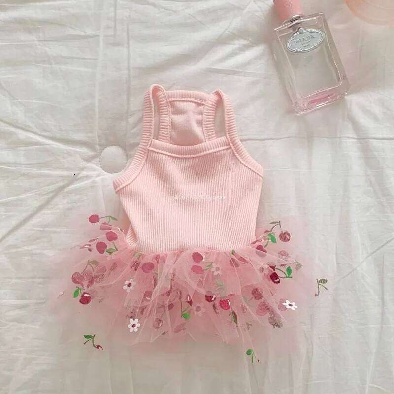 Cute Pets Dress Cherry Strawberry Print Clothes Suspender Skirt Chihuahua French Bulldog Cat Clothing Girls Dog Costume H260129