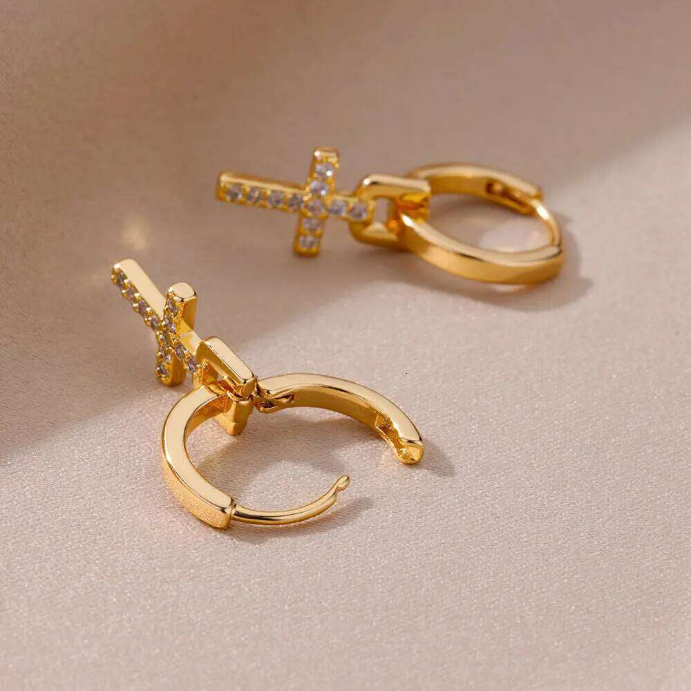 Zircon Dangle Earrings For Women Girls Stainless Steel Cross Earring 2023 Trending Couple Wedding Aesthetic Jewelry aretes