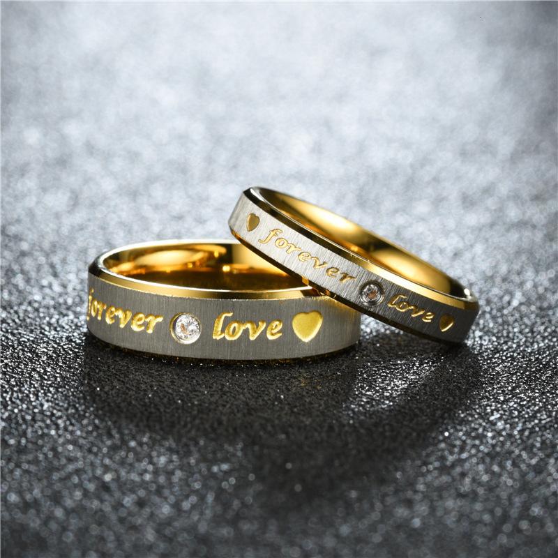 New Fashion Exquisite Diamond-Encrusted Beveled Edge Sheer Forever Love Couple Rings