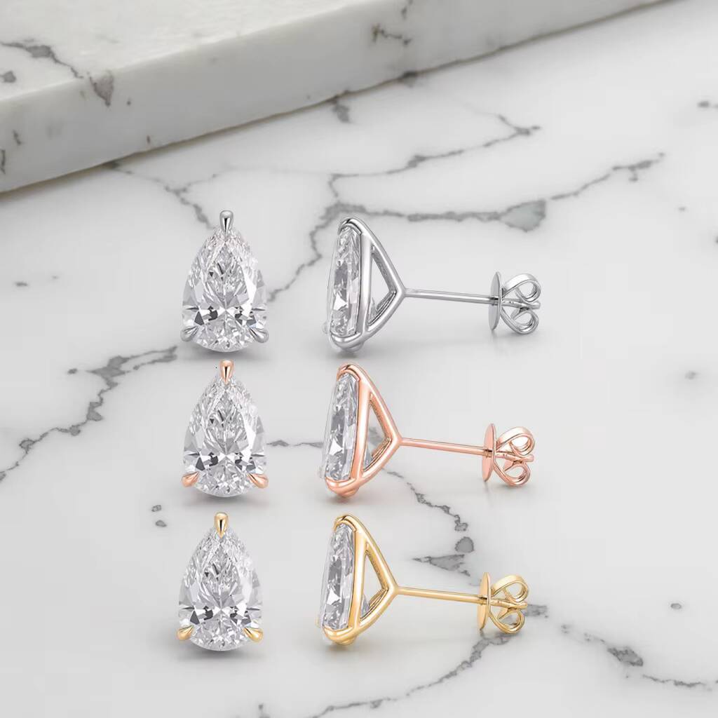 1/2/4 Ct IGI Certified Lab Grown Pear Cut VVS1 Clarity 3 Prong Solid Rose Gold Unisex Trendy Diamond Earrings 10K/14K/18K