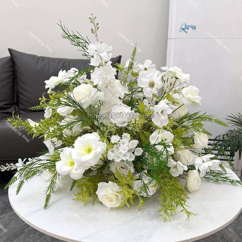 Luxury Artificial White Rose Table Centerpieces Ball Wedding Flower Decor Accessories Floral Event Prop Arrangement W260130