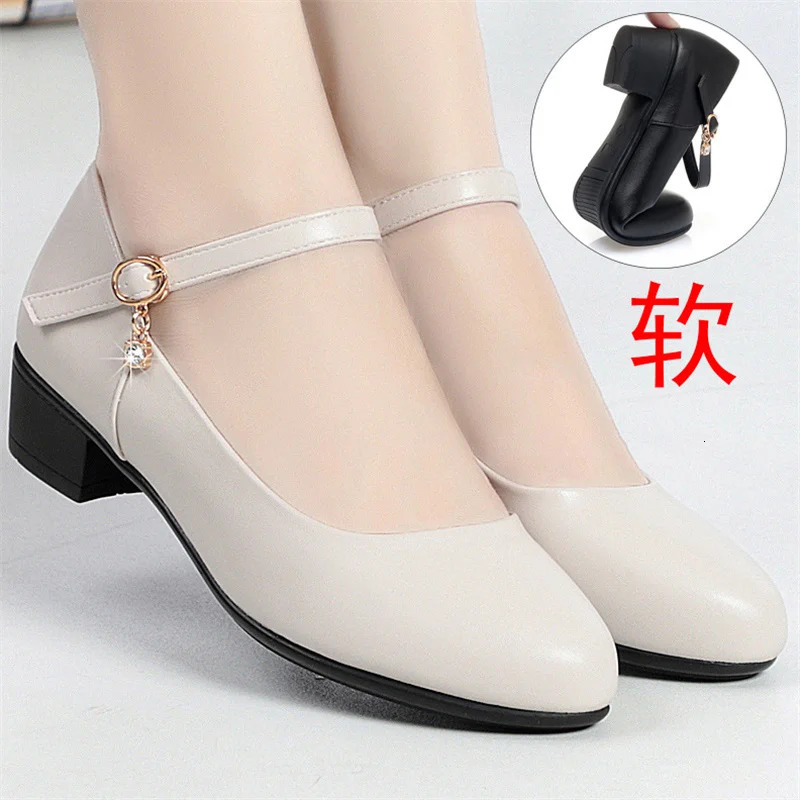 Women Fashion Sweet Red Comfort Buckle Strap Square Heel Pumps Lady Casual Black Pu Leather Office High Heel Shoes Spring Autumn 260123