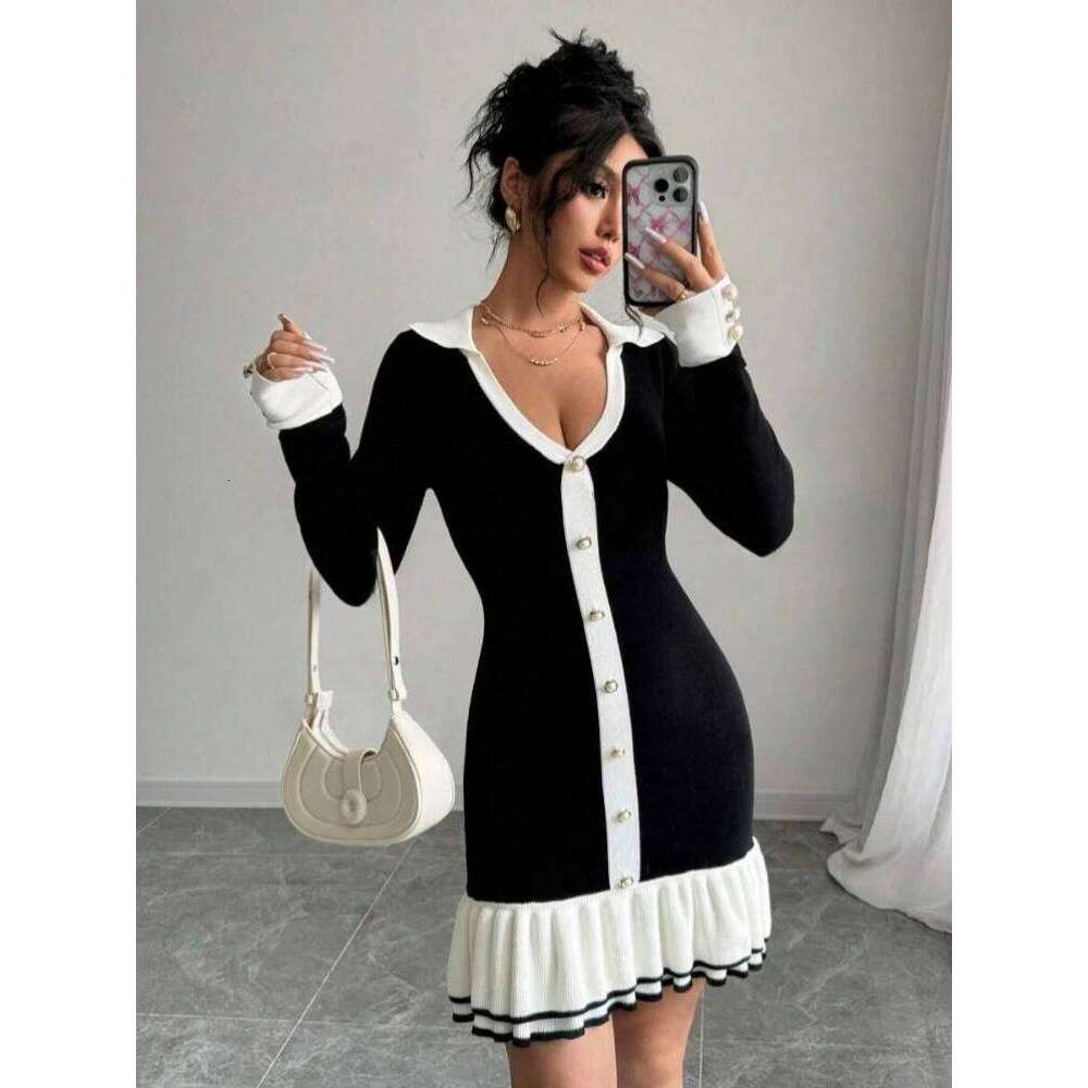 Trendix Elegant Knit Sweater Women High Waist Slim Long Sleeve Cardigan Dress Ladies Party Fashion Knitted Evening Dresses XJ260130