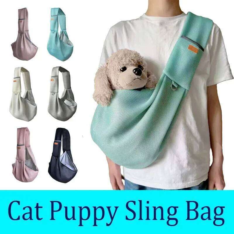 Pet Crossbody Shoulder Mesh Polyester Breathable Dog Outdoor Travel Portable Cat Puppy Sling Bag Tote Carrying Supplies 26H0130