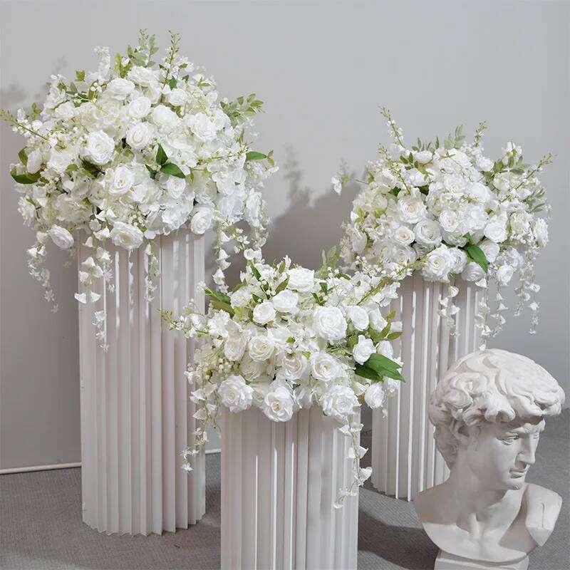 White lily of the valley Rose Artificial Flower Ball Road Lead Floor Floral Wedding Welcome Sign Decor Hang Flowers Party Y260130