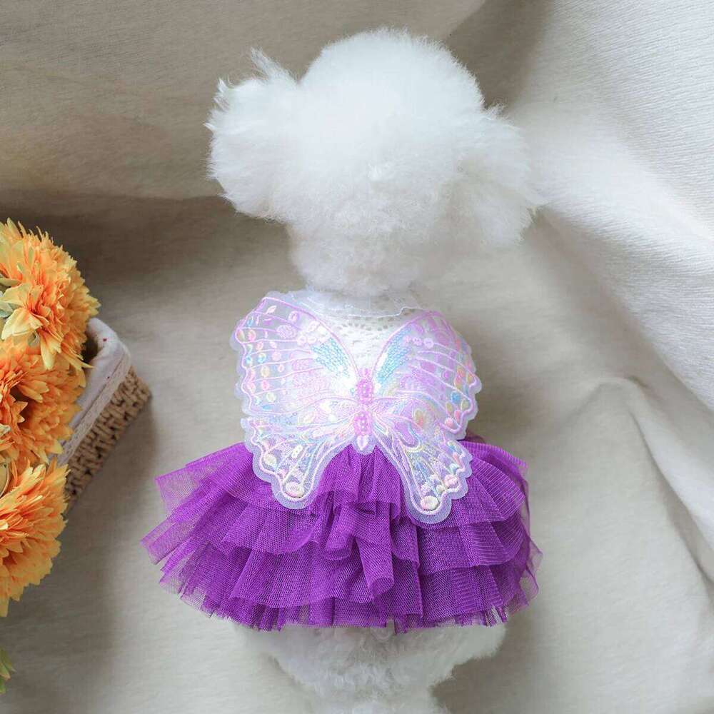 Butterfly Fairy Gauze Pet Clothes Dog Cat Purple Three-dimensional Wings Wedding Princess Skirt H260129