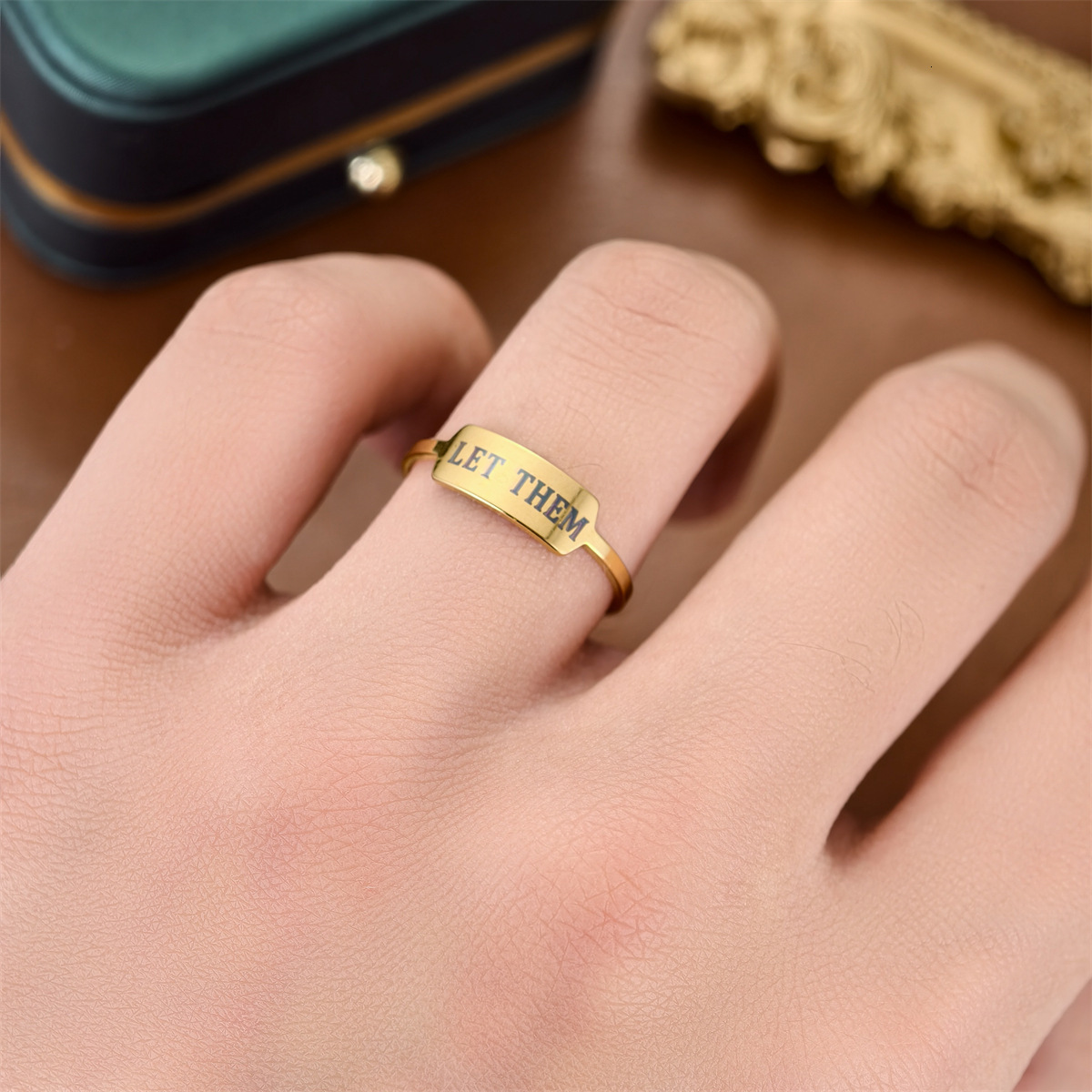 New Korean Style Simple Titanium Steel Cut LET THEM Ring Jewelry Wholesale Exclusive