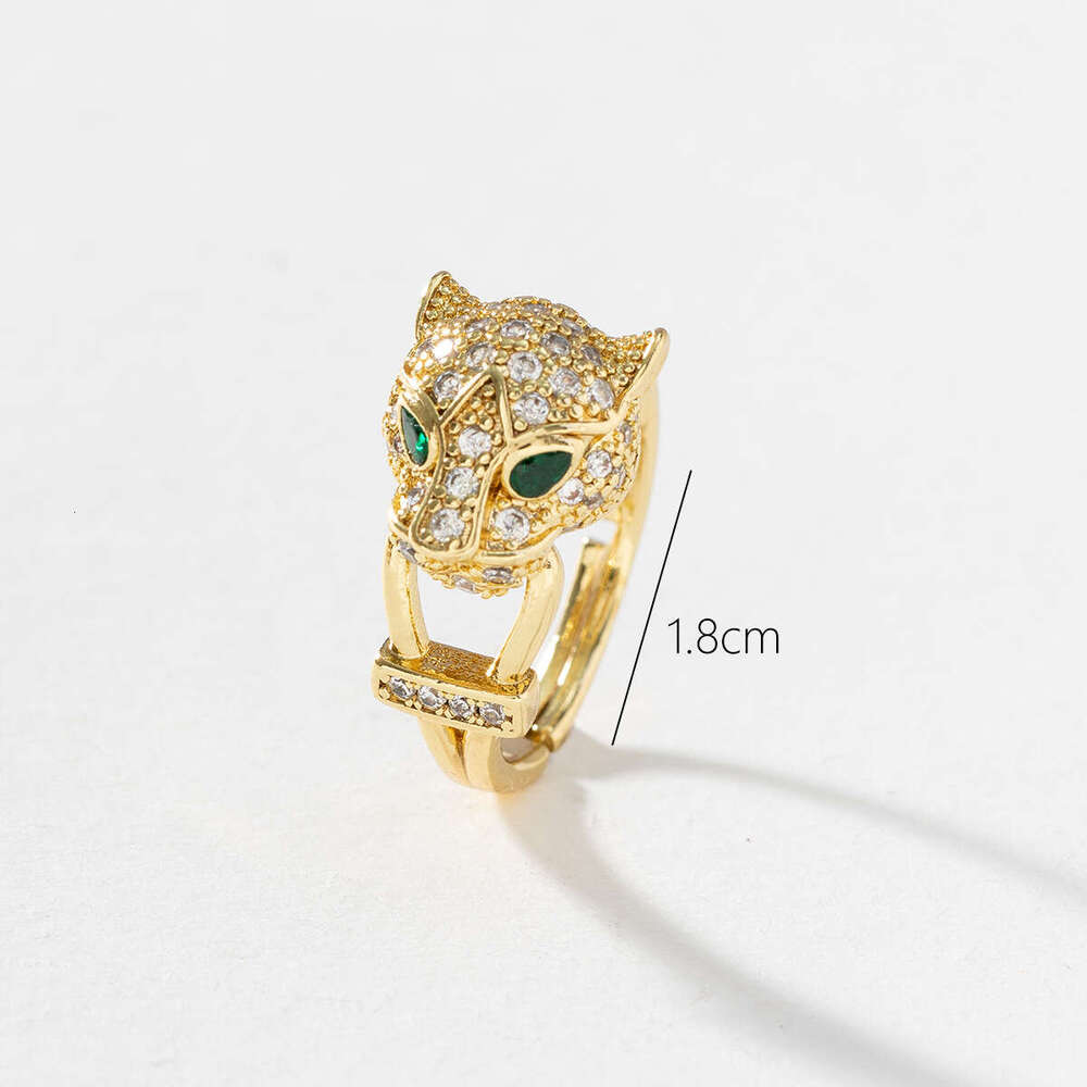 Zircon Fashion Leopard Head Ring Brass-Plated Gold Open Ring Unisex Hip-Hop Style Ring Hand Accessory