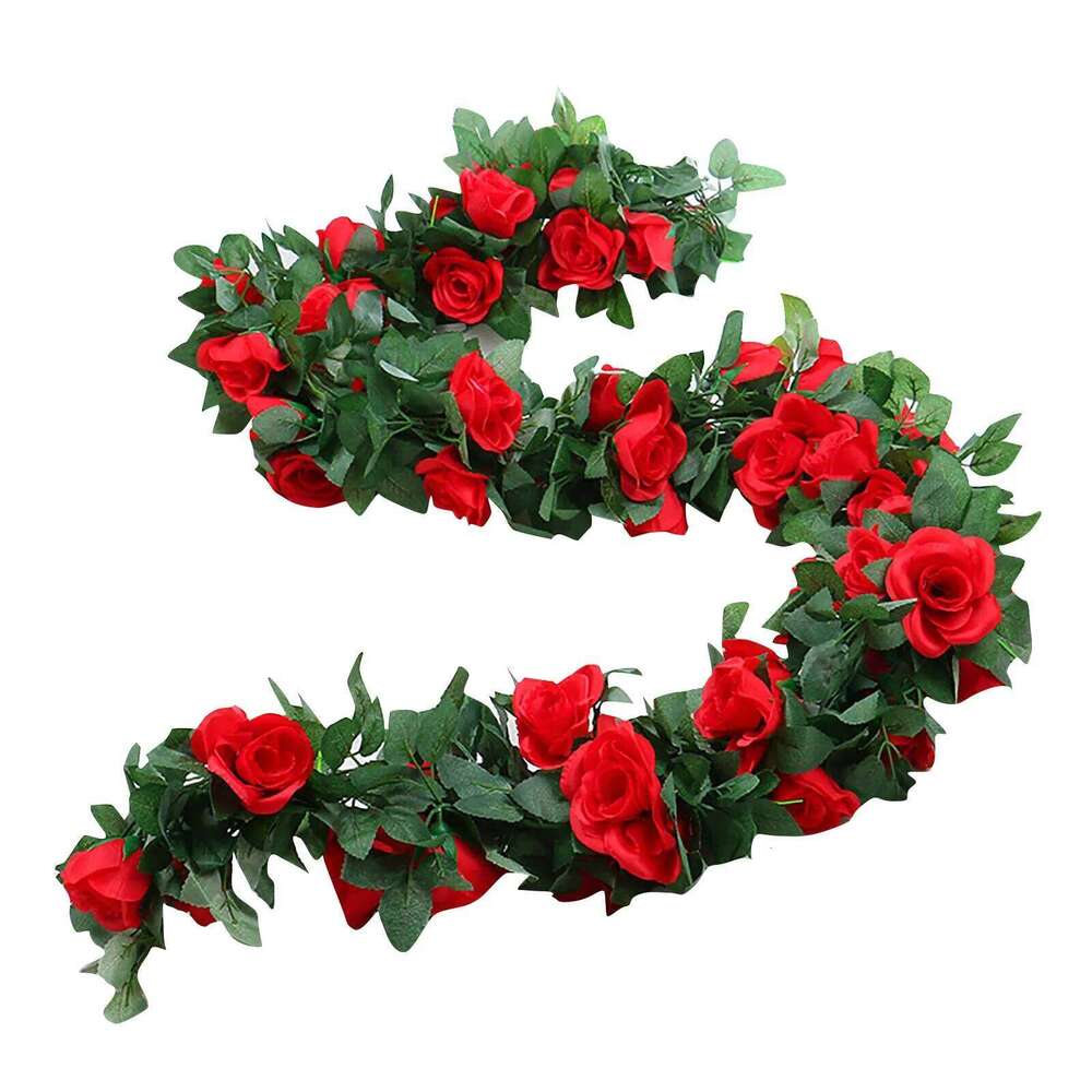 Artificial Rose Realistic Faux Flowers Decorative Garland Lifelike Red Roses Plastic Vine Indoor Outdoor Wall Decor W260130