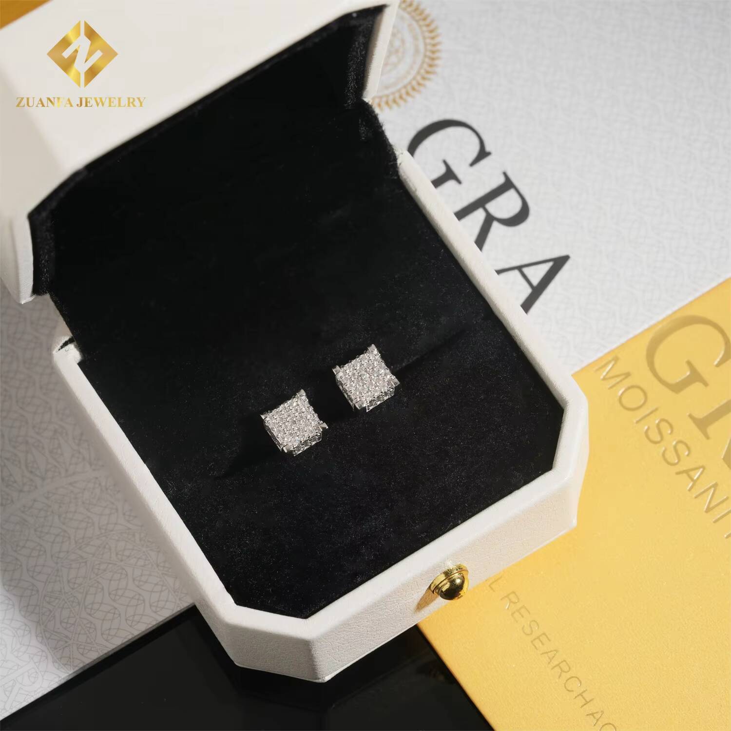 Fully Iced Out Stud Earring Cluster Moissanite Diamond Hip Hop Earring 925 Sterling Silver Pass Diamond Tester