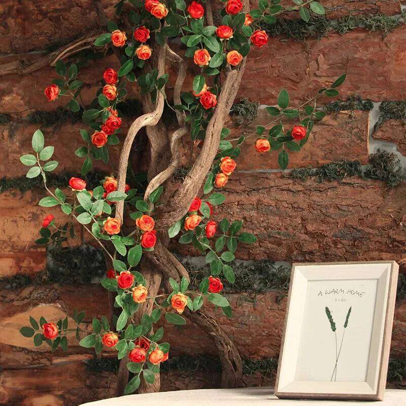 Rose Hanging with Artificial Eucalyptus Wreath, Wedding Arch Decoration, Home Garden Flower Vine Y260130