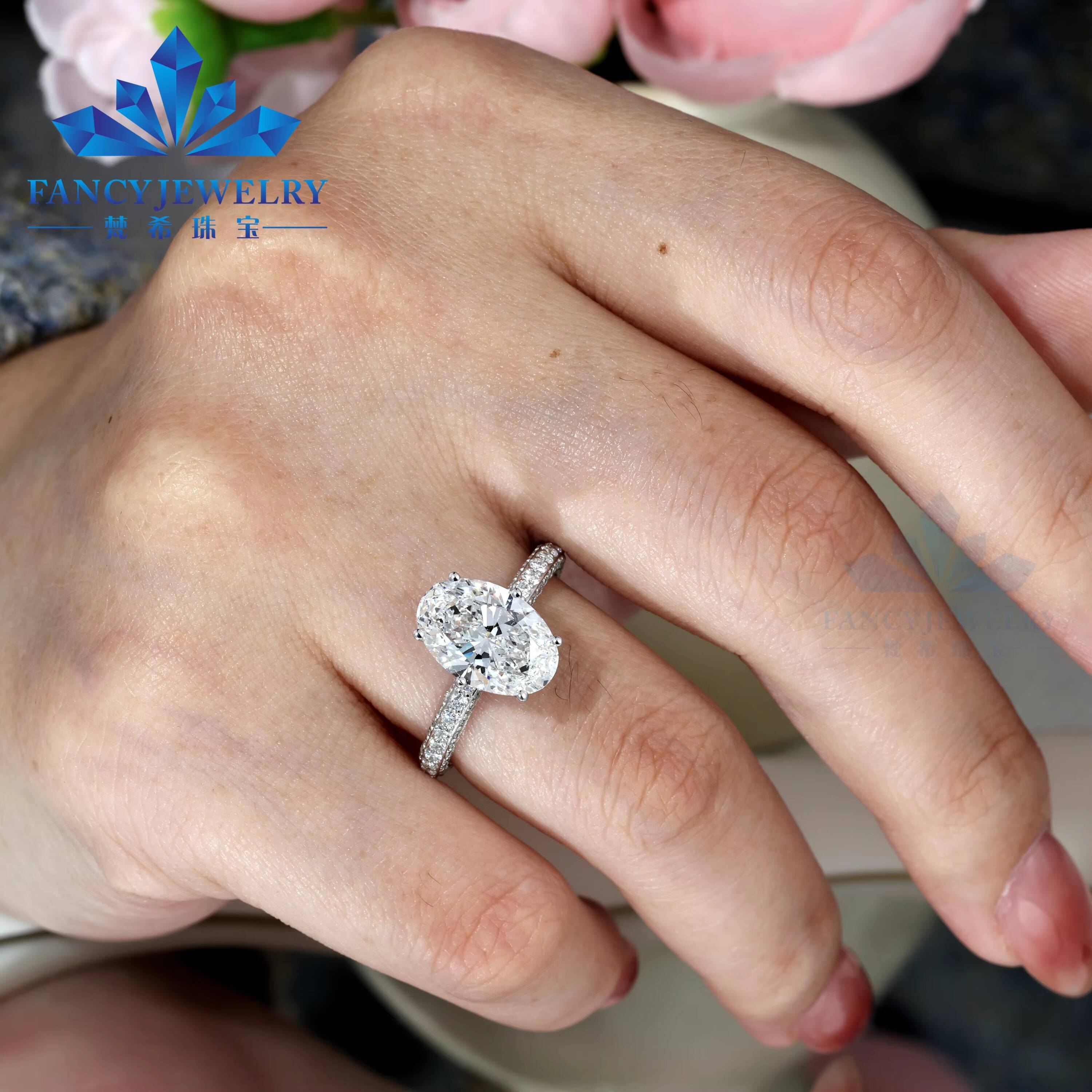 IGI Certified Engagement Ring Jewelry 2CT D VS1 14k Solid Gold Oval Cut Lab Grown Diamond Ring 3 Sided Pave