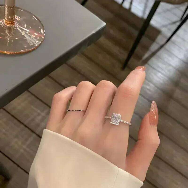 Luxury Classic Moissanite Wedding Engagement for Women Square Lucky Ring Adjustable Gold Color Rings Charm Jewelry XJ260130