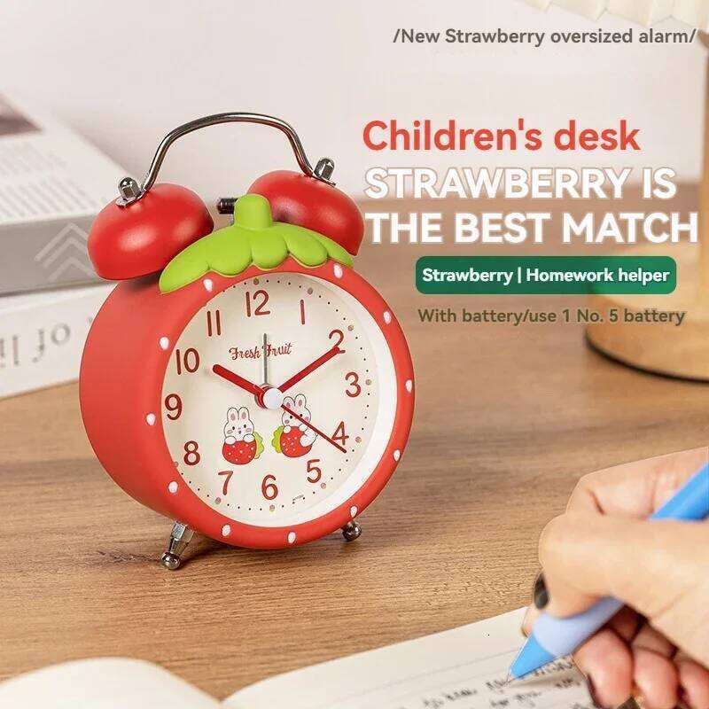 Creative Big Bell Strawberry Alarm with Nightlight for Children Students Simple and Silent Bedside Sleepy Clock W260130