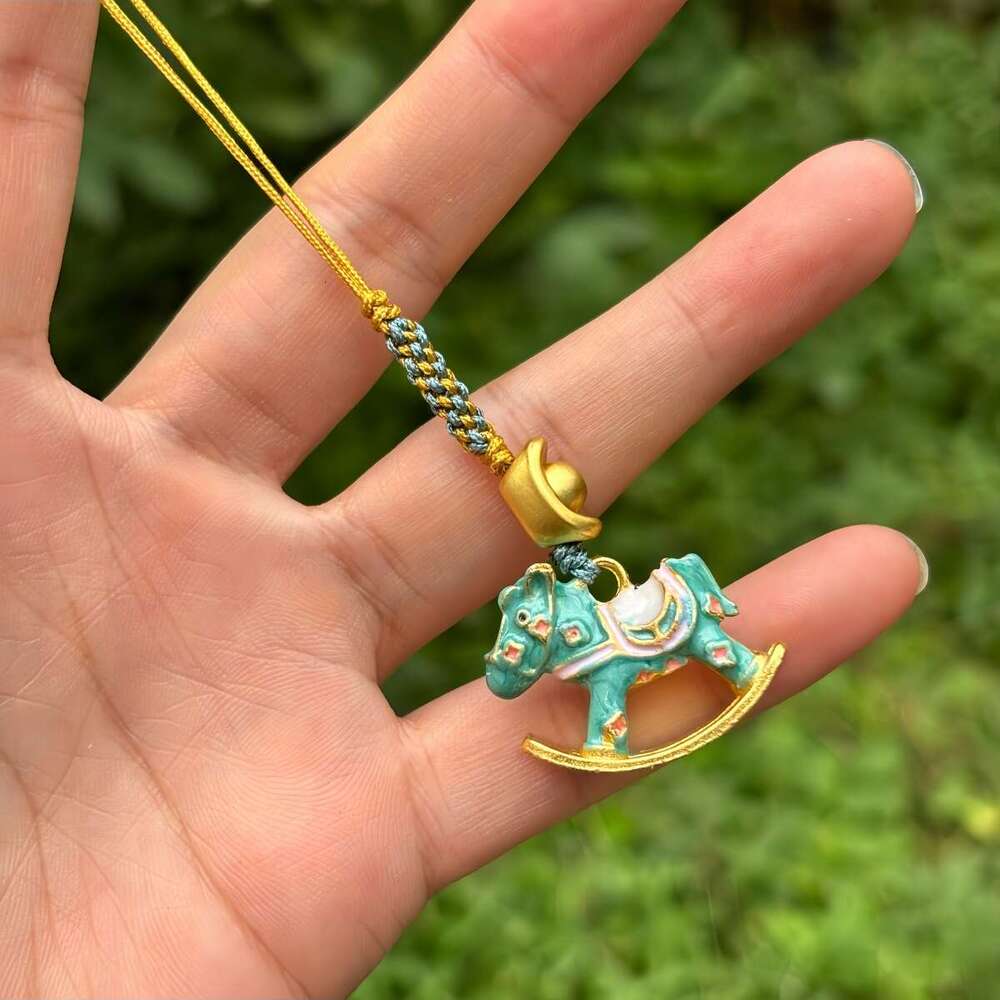 Traditional Gold Drip Oil Wooden Horse Phone Chain New Chinese Handmade DIY Hanging Ornament Pendant National Style Small Accessory