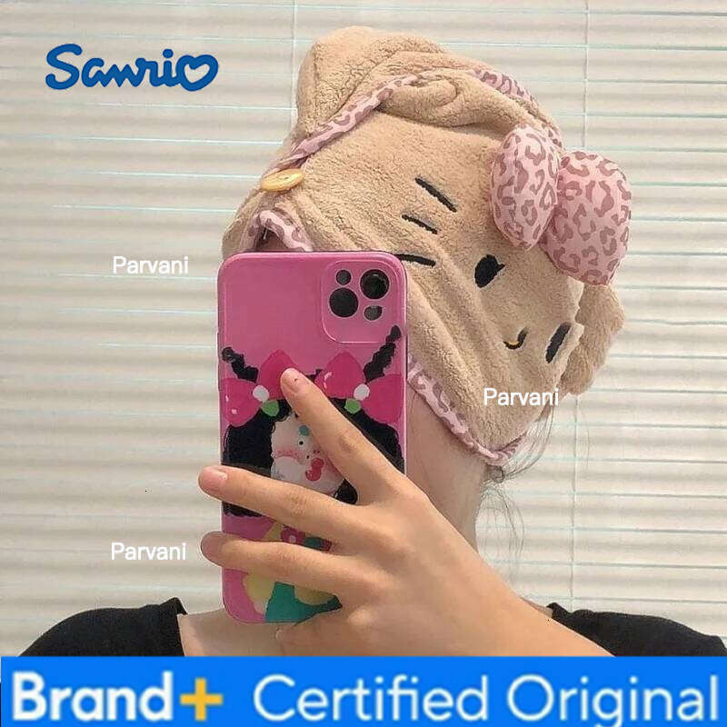 Sanrio Hello Kitty Bathrobe Leopard Print Drying Cap Coral Fleece Quick-Absorbing Lint-Free Soft and Skin-Friendly Homewear Gift H260130
