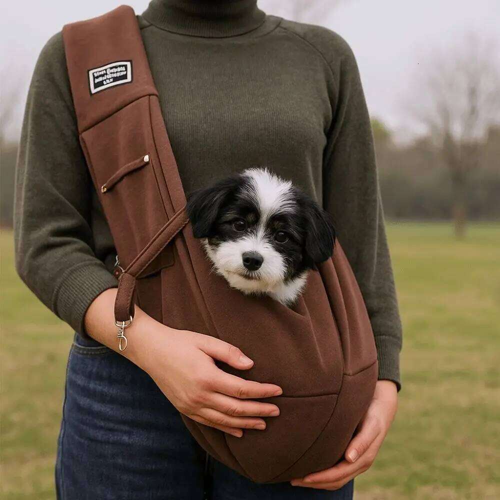 Polyester Shoulder Bag Large Capacity Breathable Crossbody Pet Carrier with Safety Harness Comfortable 26H0130