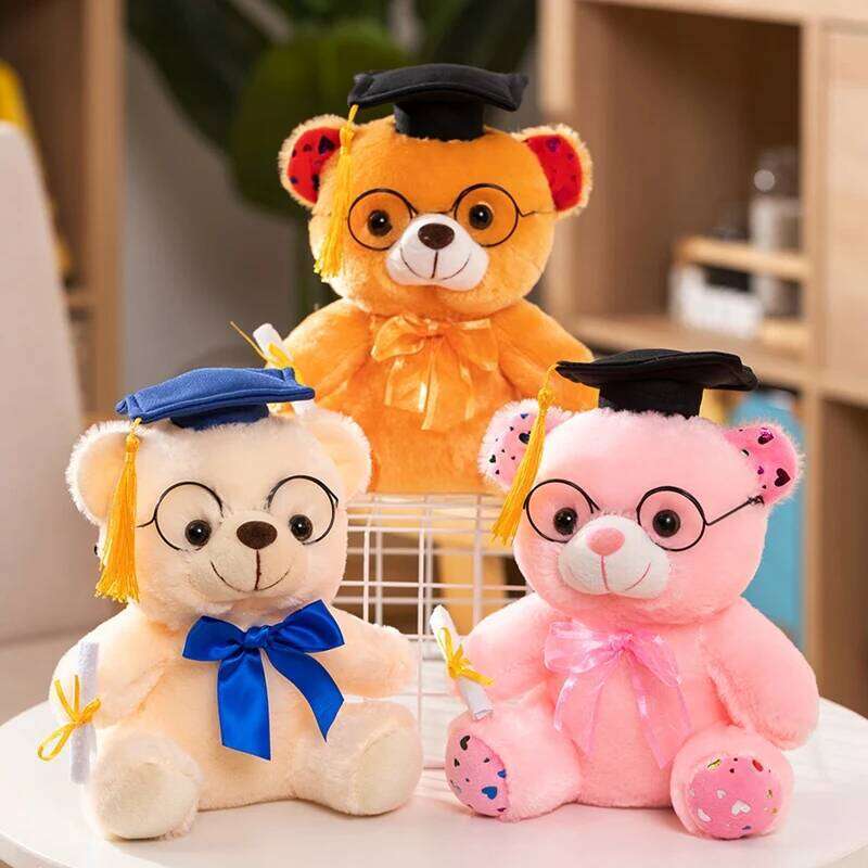 25cm Graduation Bear Plush Toy-Doctor Teddy with Cap&Diploma 3 Color Cute Stuffed Animal Gift for Students White/Yellow/Pink Y260128