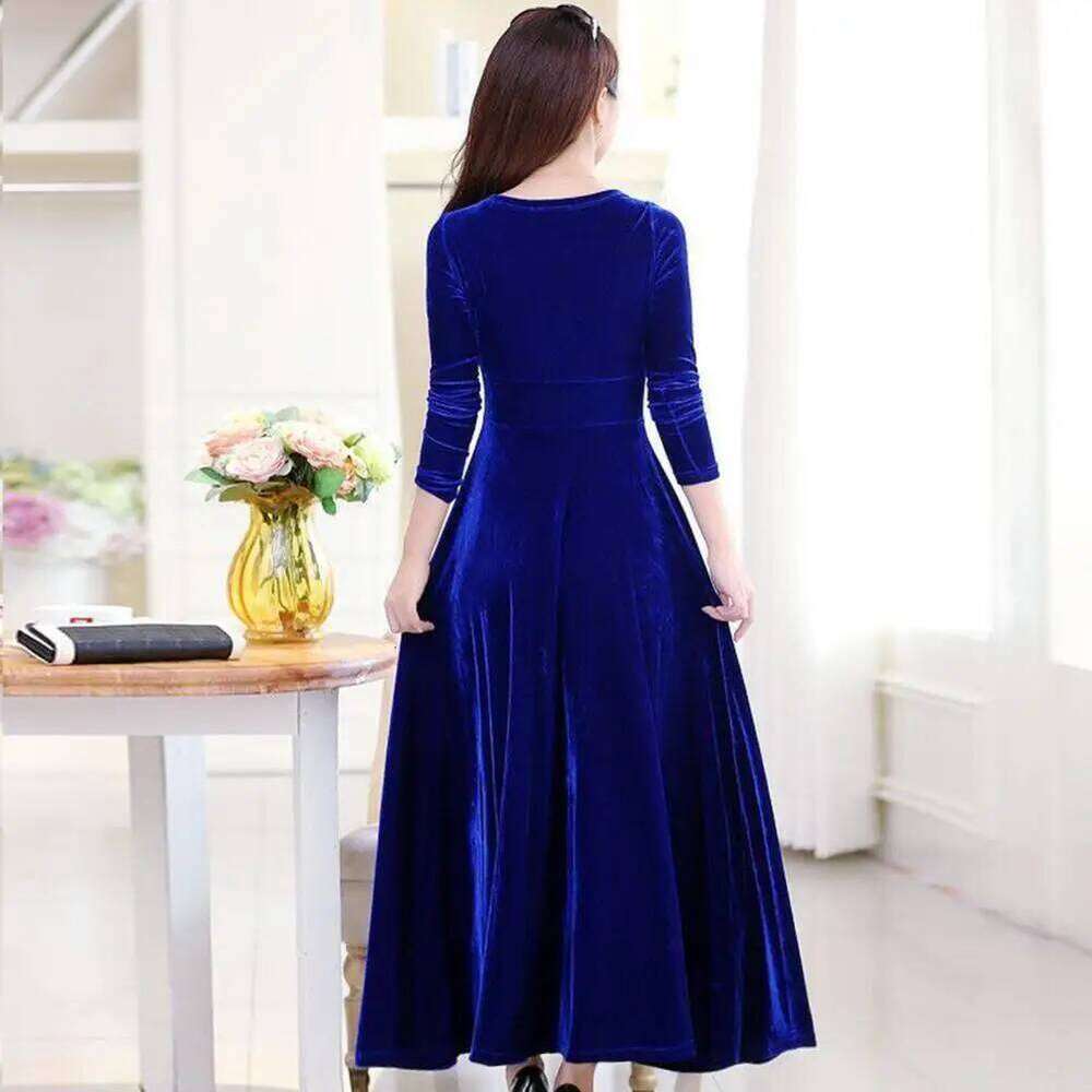 Ladies Loose Casual Solid Color Velvet Women O Collar Long Sleeved Midi Autumn Winter Party Luxury Dress Vestidos XJ260130