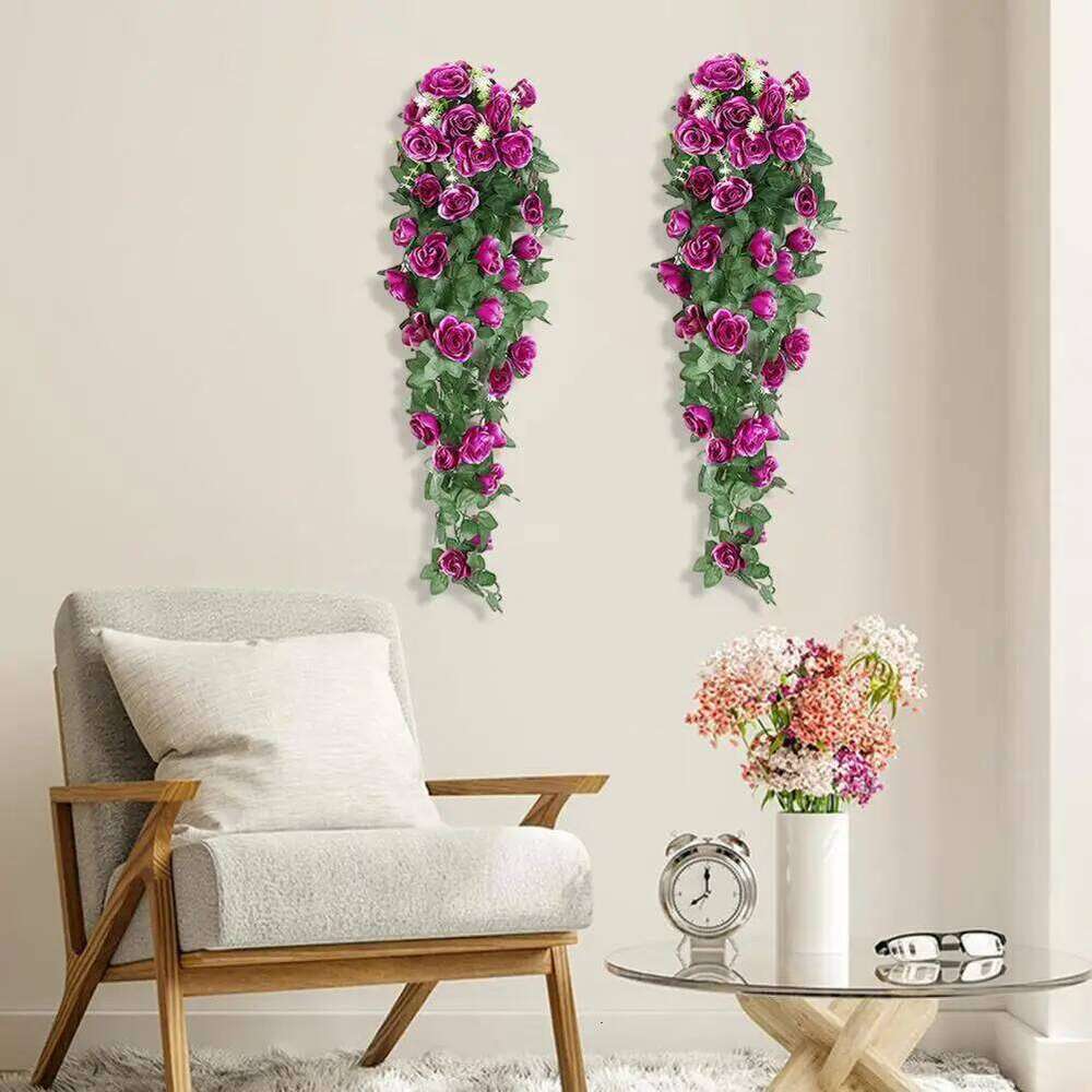 Plant Greenery Decor Artificial Rose Flower Vine Garland Faux Silk Floral Wall Hanging Wedding for Indoor Y260130