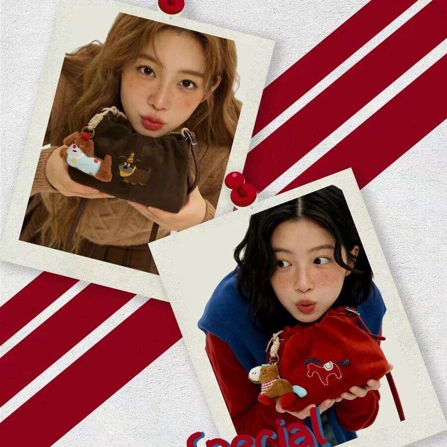 2026 New Year Cute Pony Embroidered Drawstring For Women Red Single Shoulder Crossbody Bag Versatile Handbag Evergwish