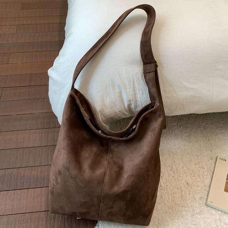 Vintage Suede Texture Simple Crossbody Tote Women New Korean Style Versatile Shoulder High Quality Commuter Storage Bag Z260130