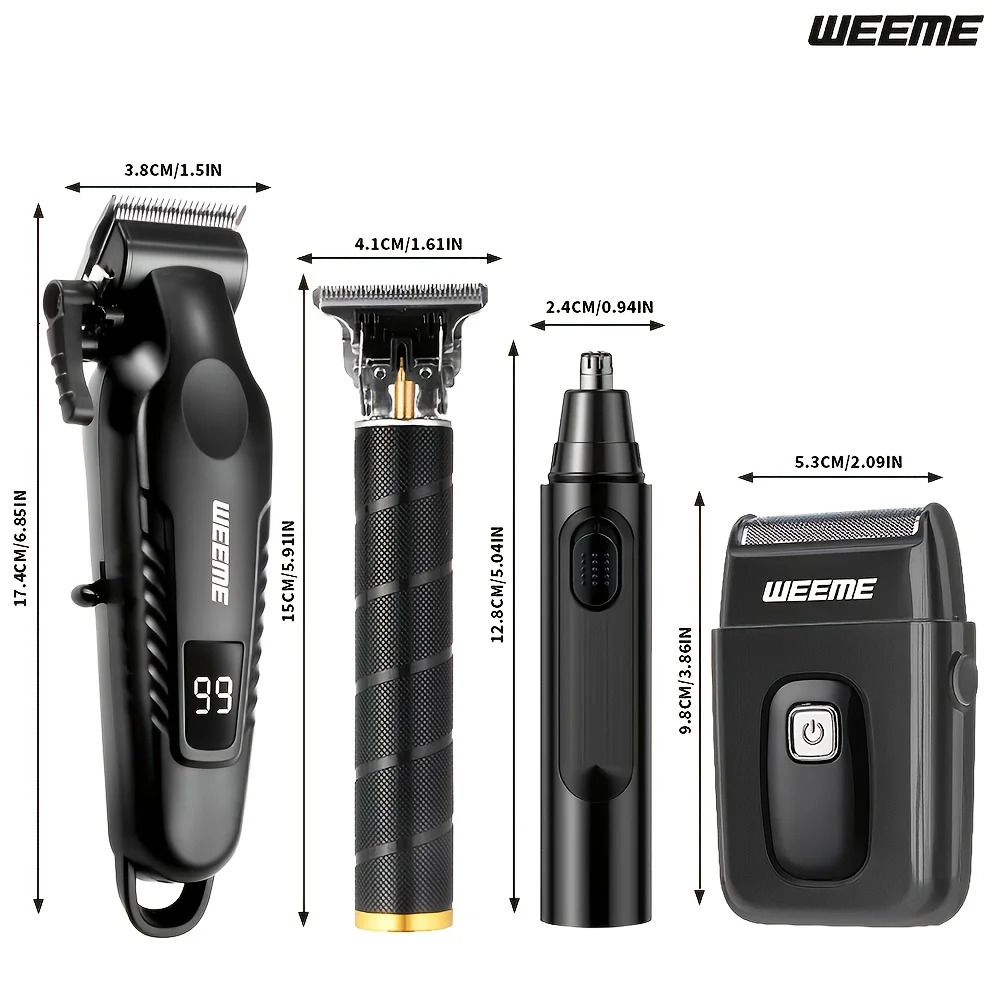 WEEME 4 in 1 Men Grooming Kit LCD Display USB Rechargeable Hair Clipper Beard Trimmer Nose Trimmer T-Blade Shaver Gift for Dad 260129