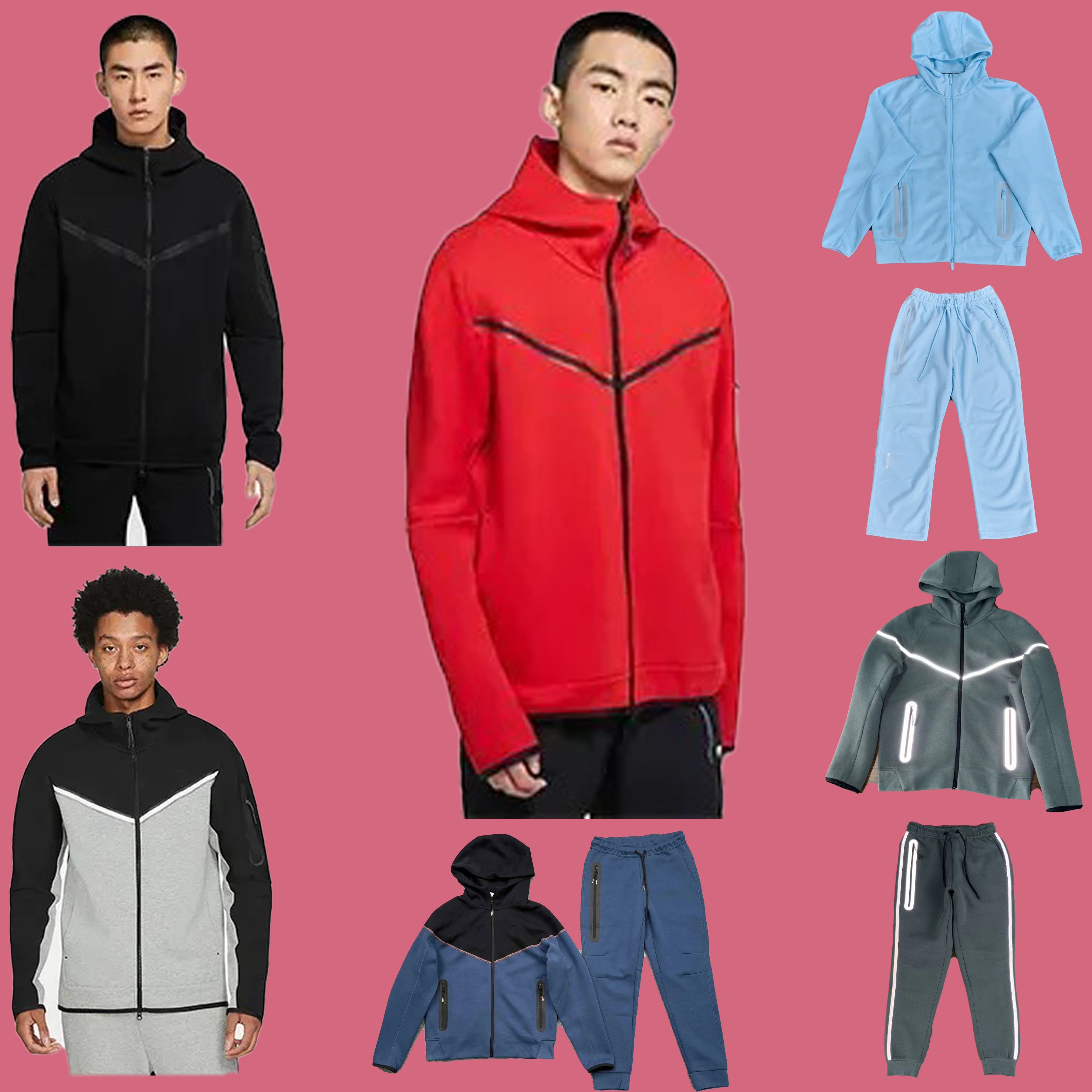 Men Tech Fleece Tracksuit Set Hoodie Sweatshirt & Sweatpants Full Zip Streetwear Sports Suit