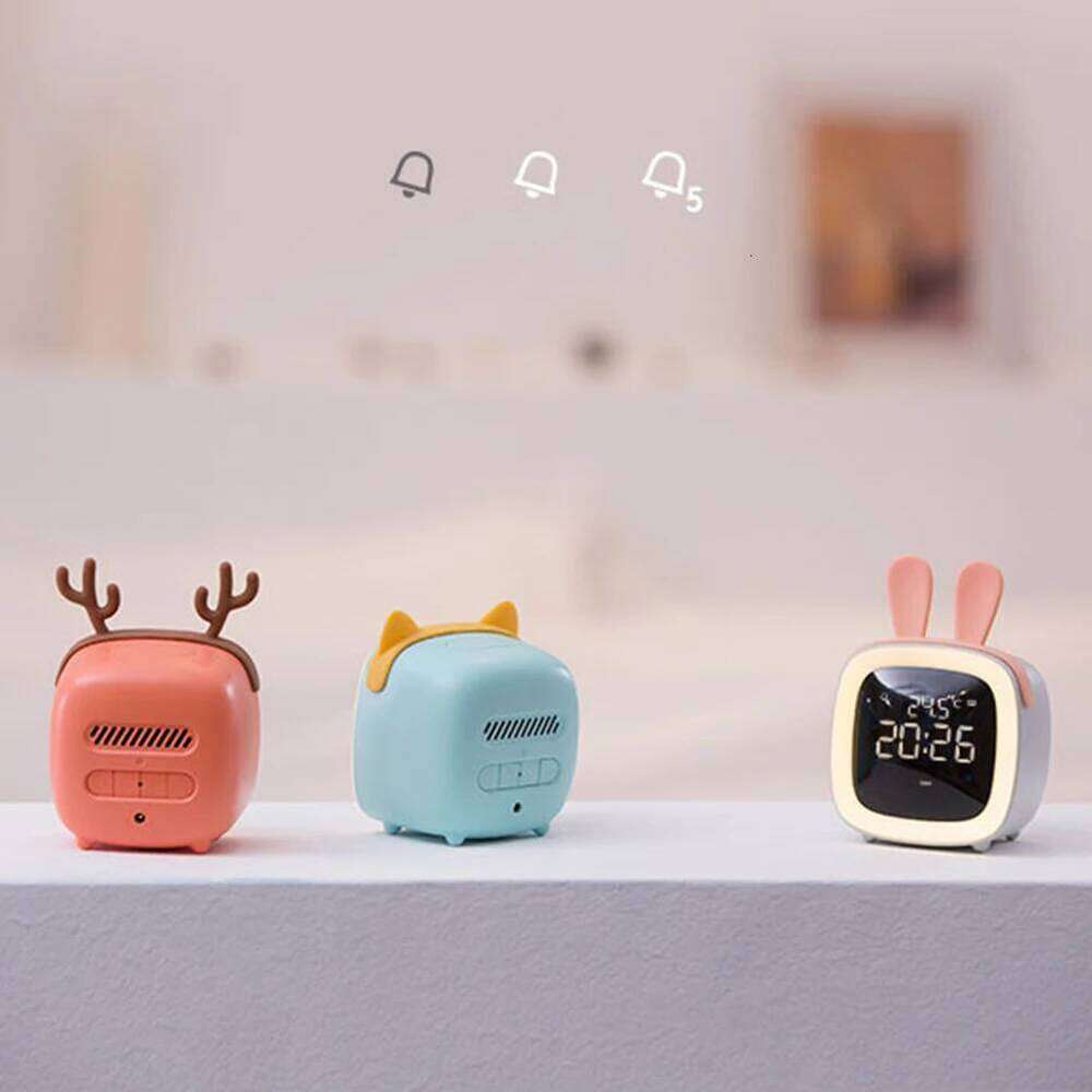 Newest Mini Portable Cartoon Rabbit Ear Shape Rechargeable Digital Display LED Nigh Light Alarm Clock with Backlit Home Decor W260130