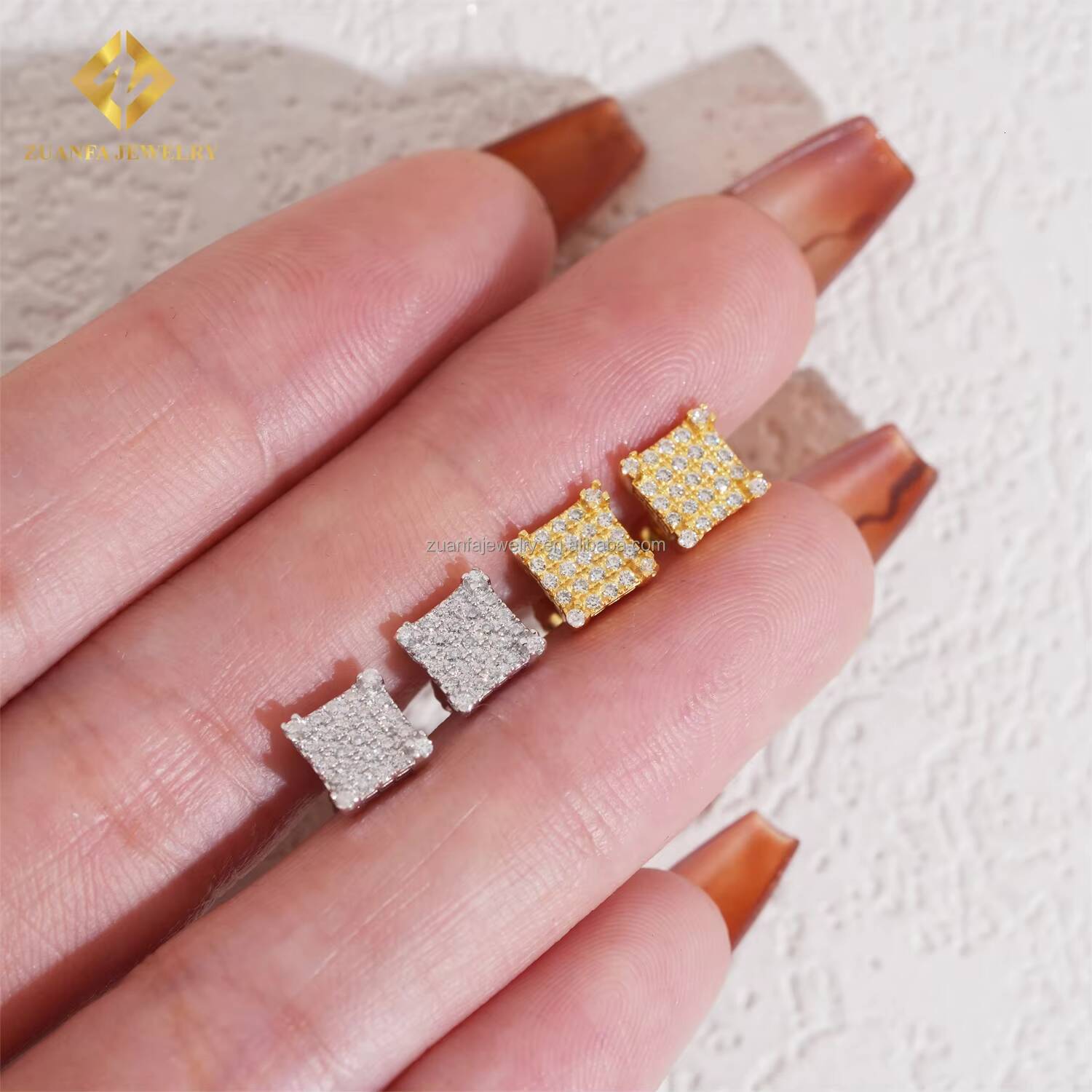 Bulk Stock Drop Shipping GRA Certificate Rapper Jewelry Iced Out Hip Hop Screw Back S925 VVS1 Moissanite Square Stud Earrings