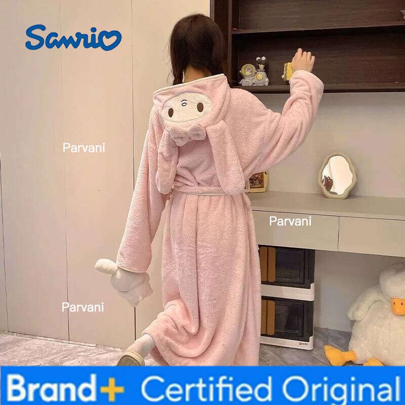 Sanrio Plus Size Women Cinnamoroll Hello Kitty Cute Nightgown Cartoon My Melody Thick Absorbent Quick-Drying Long Adult Bathrobe Pajama H260130