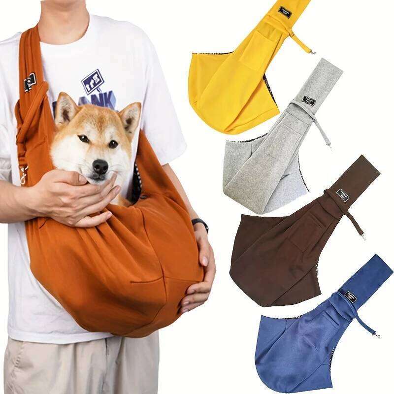 Foldable Dog Sling Carrier, Hands-Free. Large Capacity,Adjustable Strap.Comfort & Convenience for Travel.Orange/Gray/Brown/Blue. 26H0130