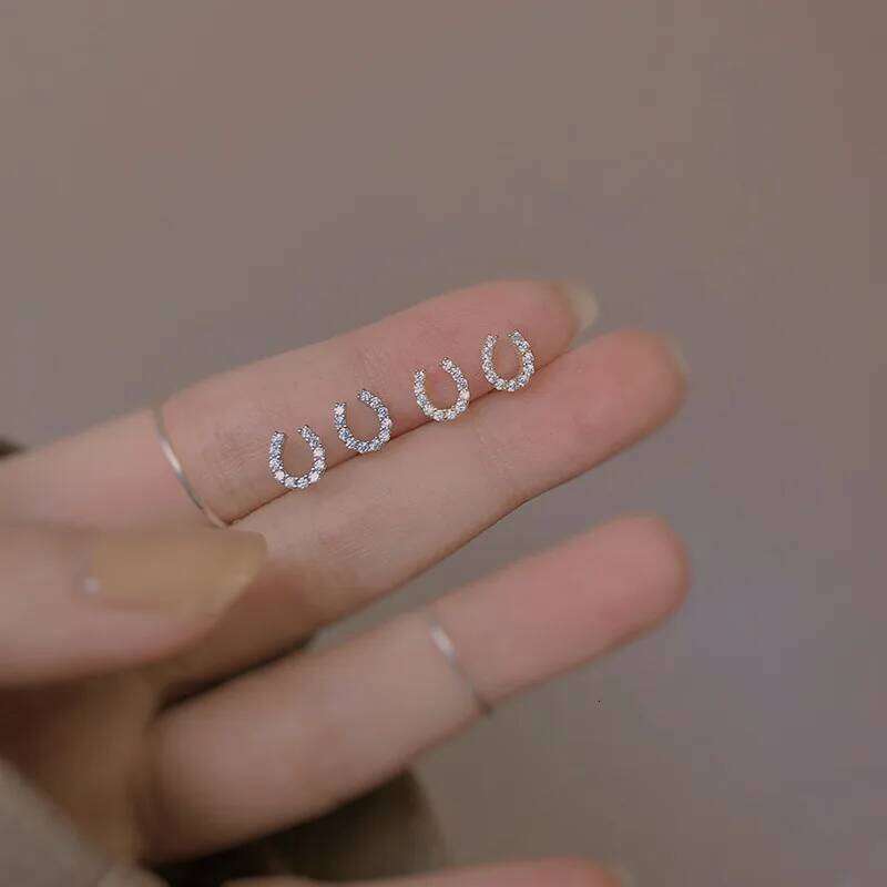 New Fashion 925 Silver Needle Horseshoe Zircon Stud For Women Female Girls Cute Earrings Jewelry Accessories Gifts
