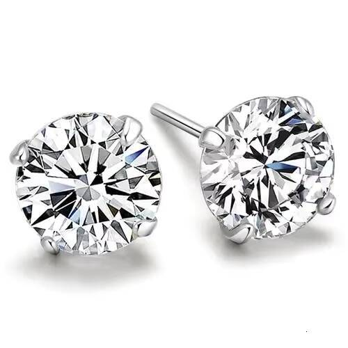 18K Solid Gold Lab Grown Diamond Earrings Classic Four Claws Studs Round Brilliant Cut for Wedding Gift