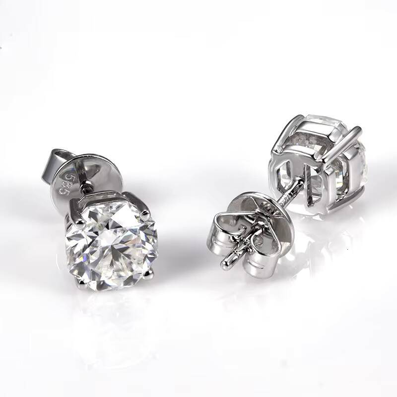Messi Jewelry MSE-591 14K 6x6 Octagon Moissanite Earrings Engagement Dating Gift for Girls