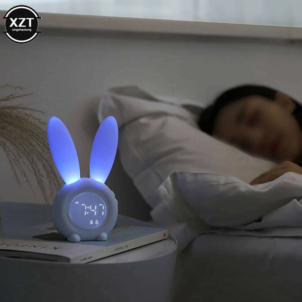 Cute Bunny Ear LED Digital Alarm Electronic USB Sound Control Rabbit Night Lamp Desk Clock Home Decoration W260130