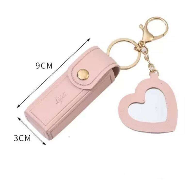 Portable Leather Lipstick Makeup Pouch Lip Balm Bag Keychain Holder Lipsticks Protective Cover With Mirror Z260130