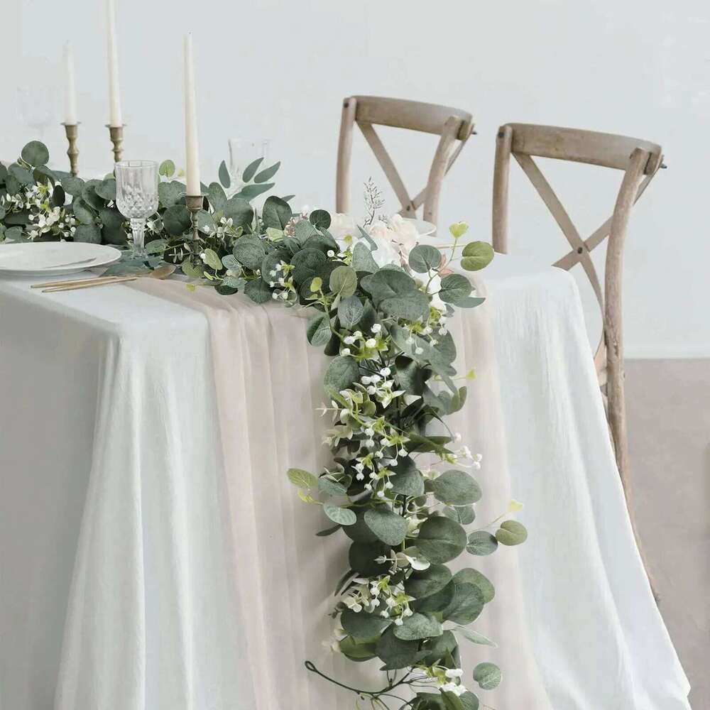 1pc Artificial Eucalyptus Leaves Greenery Garland Faux Plant Spring Vines with White Flowers Berries for Wedding Home Party Deco Y260130