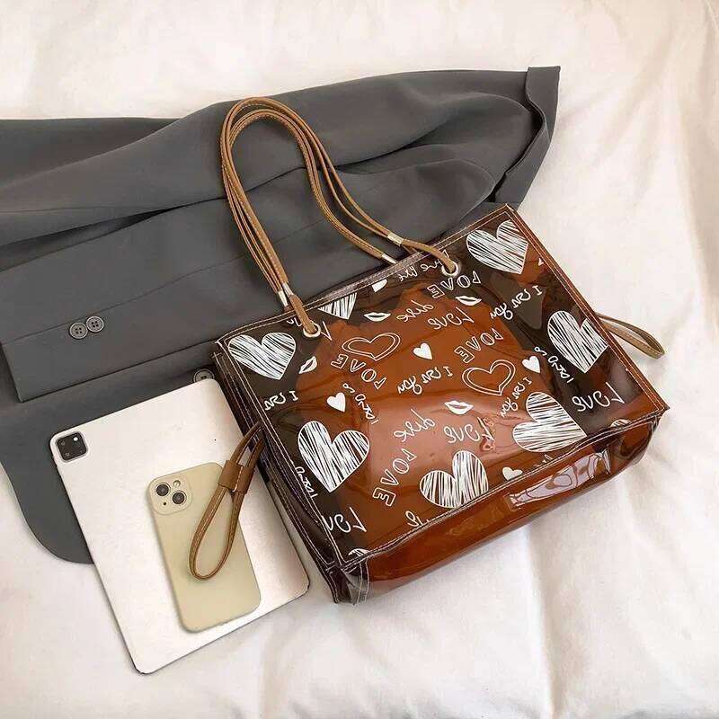 Transparent PVC Jelly Women, Fashionable Graffiti, Large Capacity, Shoulder Tote Bag, Stylish See-through Bag for Ladies Z260130