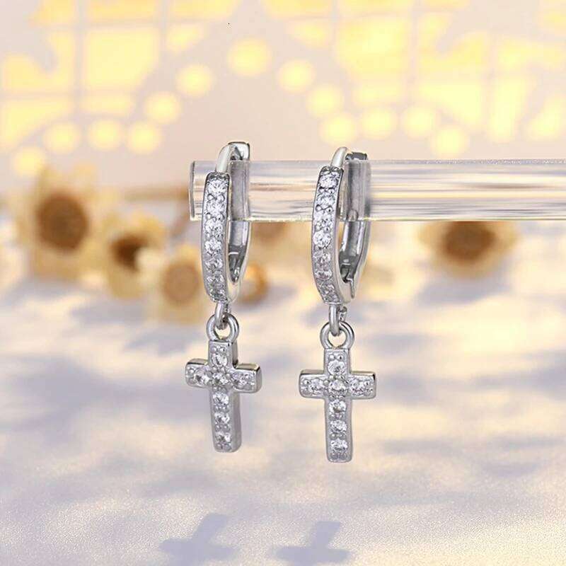 New 925 Sterling Silver Cross 5A Zircon Classic for Women Luxury Wedding Engagement Jewelry Earrings Party Gifts