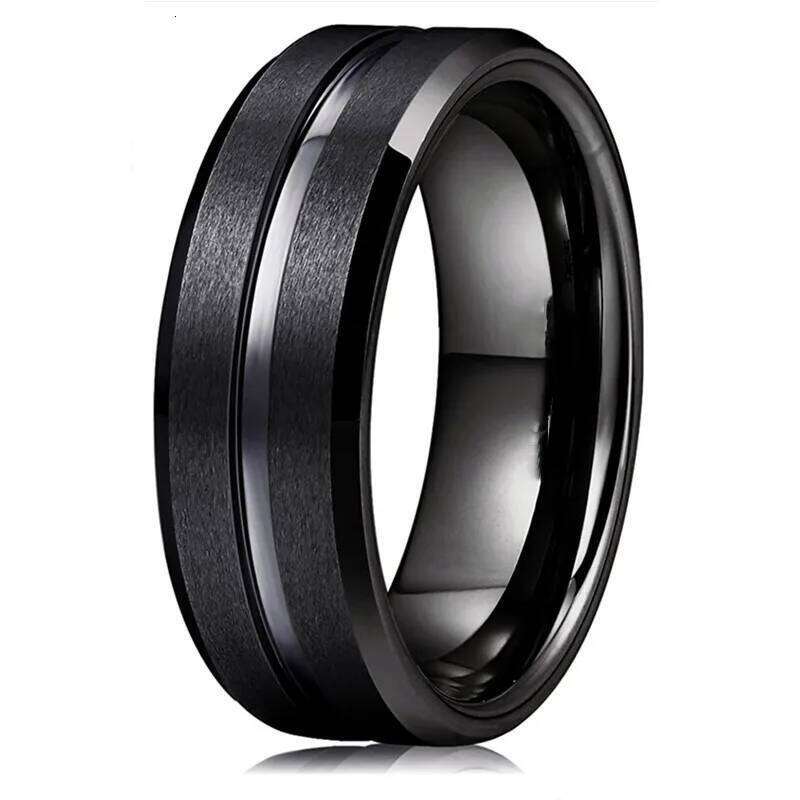 Fashion 8mm Tungsten Wedding Band Rings Black Groove Beveled Edge Engagement Ring for Men's Valentine Gifts Jewelry XJ260130