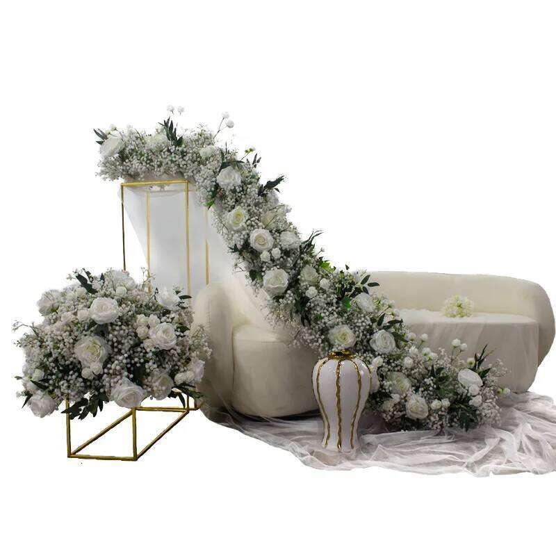 New Luxuy Rose Peony green leaf Artificial Large Runner Row Flower Ball Wedding Backdrop Decoatian Event Party show Props W260130