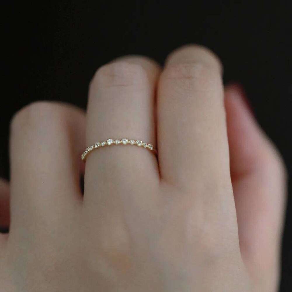 S925 sterling silver plated 14K gold beautiful row diamond temperament zircon ring exquisite, sweet and simple to layer XJ260130